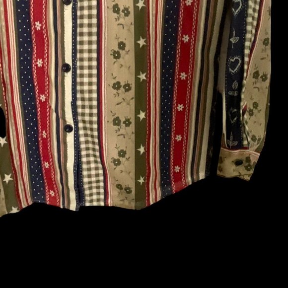 Tapestry Woman’s USA Patriotic Print Button Up Shirt Size Small Multi Color - Picture 4 of 9